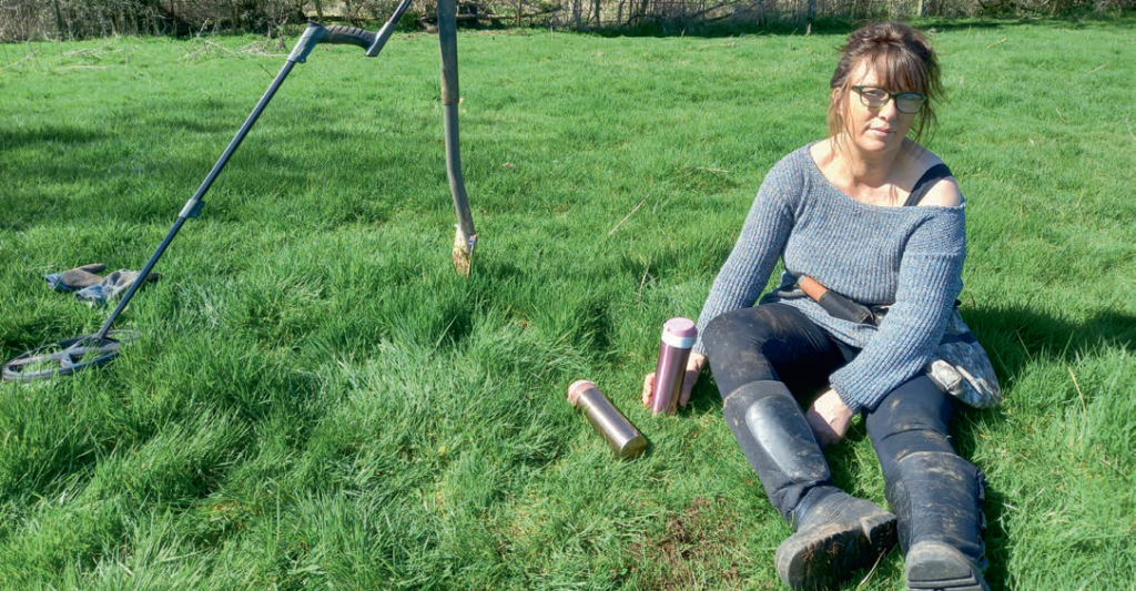 wendy taking a break while out detecting with husband Jon